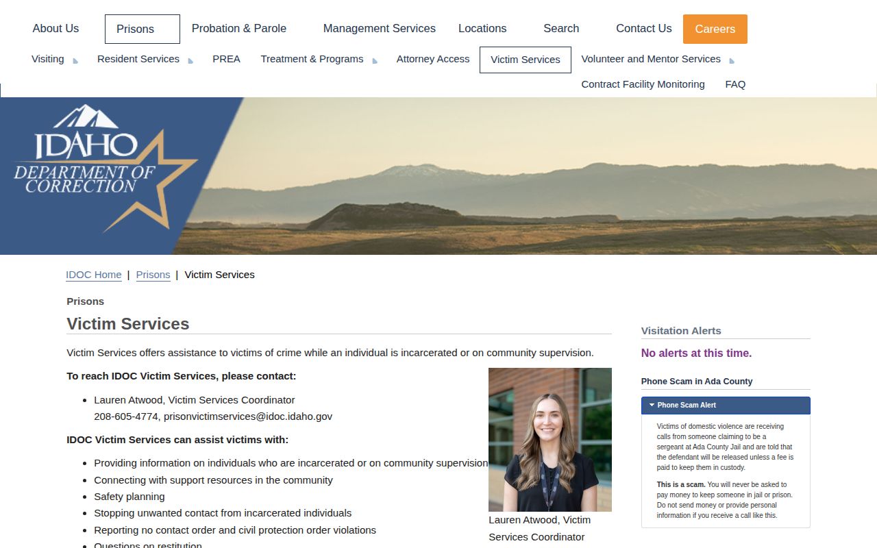 Idaho Department of Correction VINE victim notification information