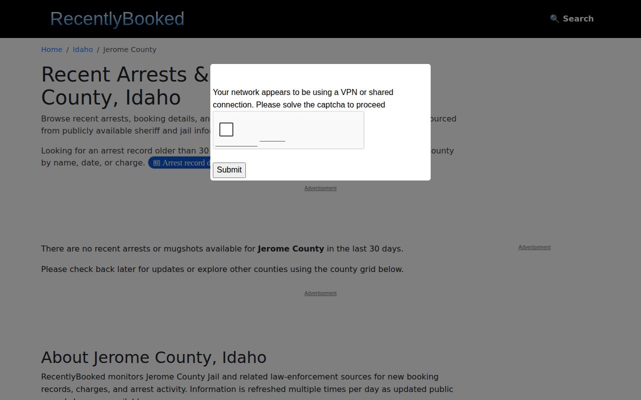 Unofficial RecentlyBooked Jerome County page